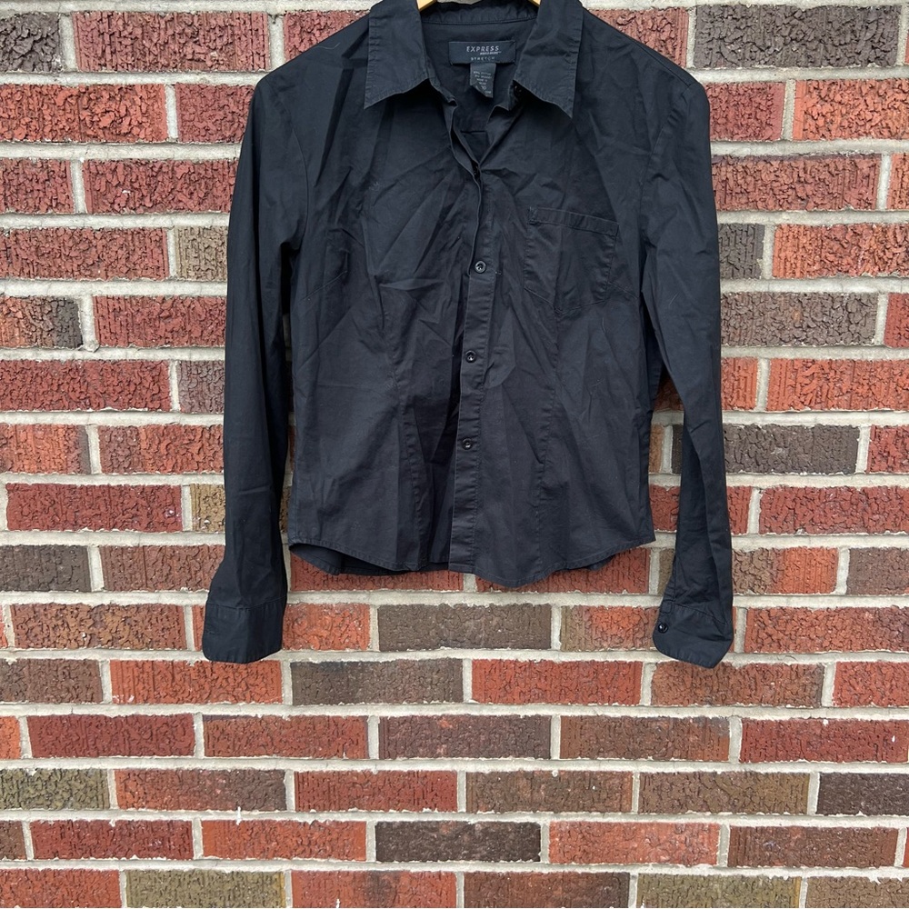 Express Black Collared Stretch Button Down Dress … - image 2